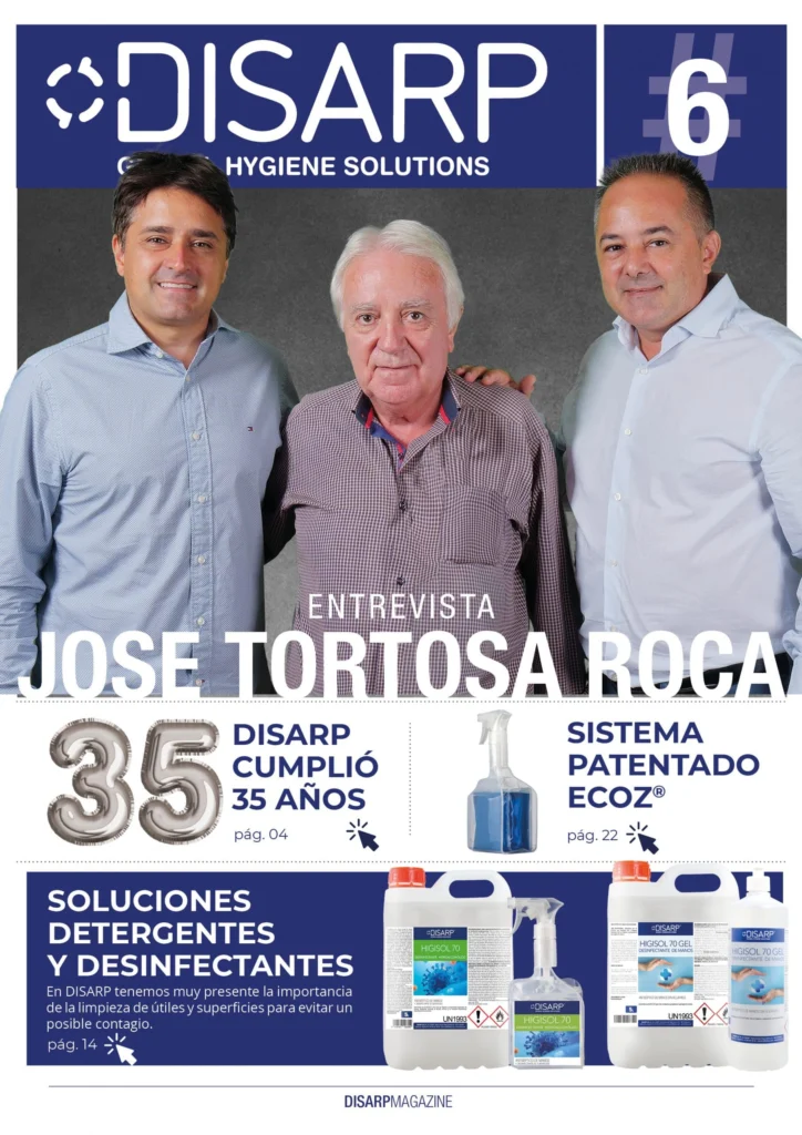 Portada de la revista DSP Magazine nº6 con entrevista a José Tortosa Roca, celebración del 35 aniversario de DSP, el sistema patentado Ecoz y soluciones detergentes y desinfectantes.